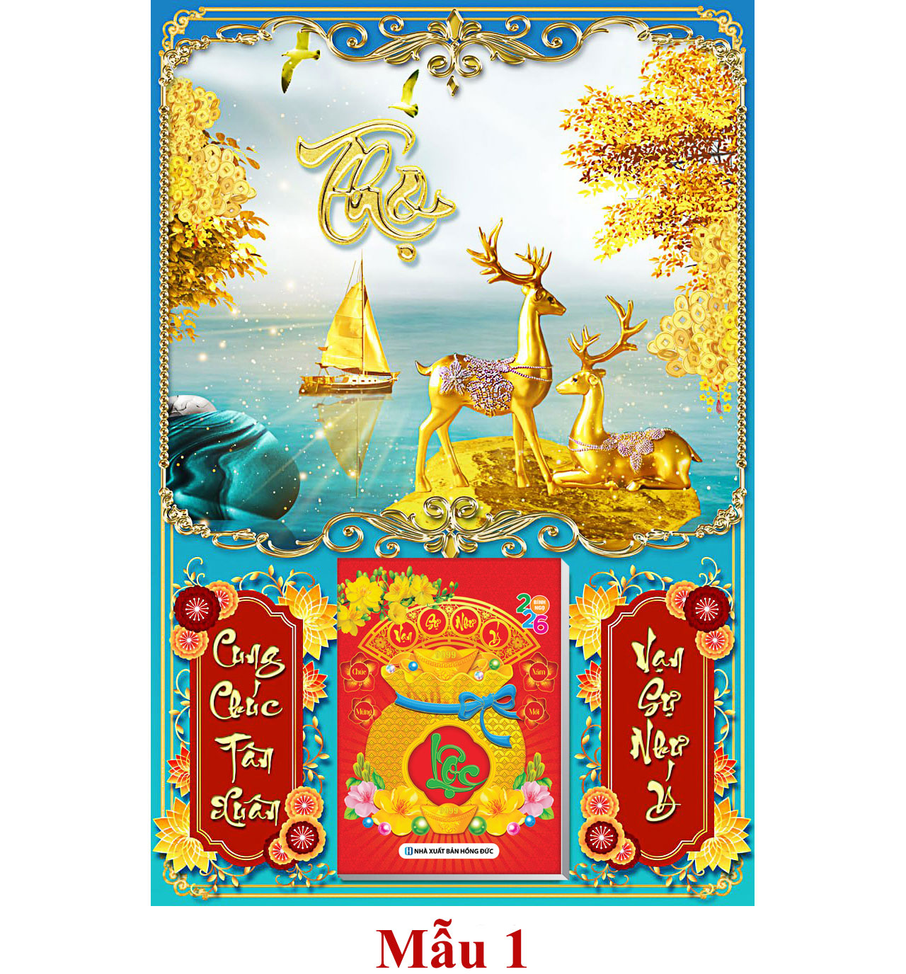 3 Mẫu Hươu Tài Lộc - Lịch Treo Tường Laminate Tráng Gương 2026 (40x60 cm)